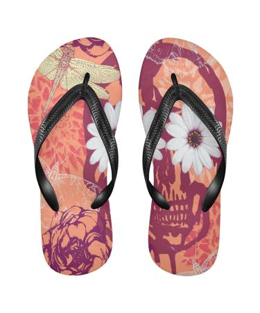 Mnsruu Red Flowers Dragonfly Flip Flops for Home Hotel Spa Bedroom Travel Size S