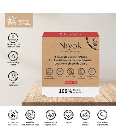  Niyok Niyok 2-in-1 Solid Shower and Care - Solid shower gel without palm oil - pH 5.5 skin-neutral - Plastic-free vegan - Can be used as an organic shower soap - Natural cosmetic - Moisturizes - Intense red (80 g) - Buy Online on GoSupps.com