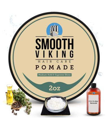 Smooth Viking Beard Care Pomade for Men - Hair Pomade with Medium Hold & High Shine (2 Ounces) - Water Based Pomade for Men for Straight, Thick and Curly Hair