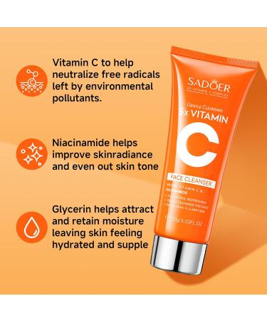5X Vitamin C Face Cleanser 100g(2 Bottle),SADOER Facial cleanser Niacinamide & Hyaluronic Acid, Gentle Pore Refining Daily Wash for Oily &Dull Skin,Clear,Oil Balancing,TIKTOK Popular Skincare Gift 2 Face Cleanser - Buy Online on GoSupps.com