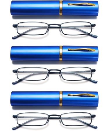 Vevesmundo Compact Metal Reading Glasses Lightweight Spring Hinge Classic Design Set of 3 Blue 1.0x Magnification International Shipping Available - Buy Online on GoSupps.com