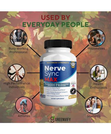 GREENVIFY Nerve Sync MAX Supplement 60 Capsules Vegan Friendly with Essential Vitamins & Minerals for Nerve Health. (1) - Buy Online on GoSupps.com