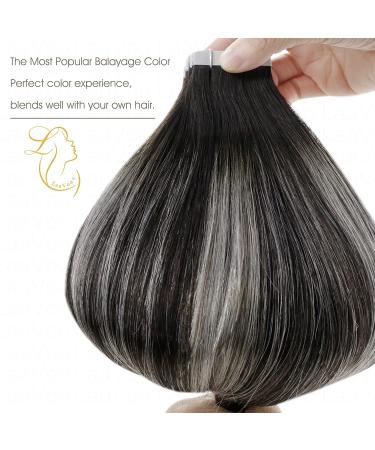 Autumn Deal: LAAVOO 16 Real Hair Tape Extensions - Black Ombre Silver Seamless Skin Weft (50g/20pcs) - Buy Online on GoSupps.com