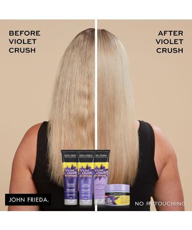 John Frieda Violet Crush Purple Conditioner for Brass Repair of Natural Colour-Treated and Bleached Blonde Hair | Neutralizes Brassiness and Yellow tones | Cool tone blonde | Purple Pigments (250 mL) 250 ml (Pack of 1) Conditioner - Buy Online on GoSupps.com