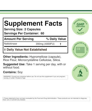 Nattokinase Supplement 4,000 FU Servings 120 Capsules (Derived from Japanese Natto) Systemic Enzymes for Cardiovascular and Circulatory Support by Double Wood - Buy Online on GoSupps.com