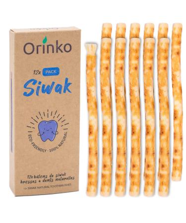 Orinko 12 Miswak Sticks - 100% Natural Toothbrush - Cleaning Disinfecting and Whitening - Ecological Biodegradable and Vegan Brown 12 Count (Pack of 1)