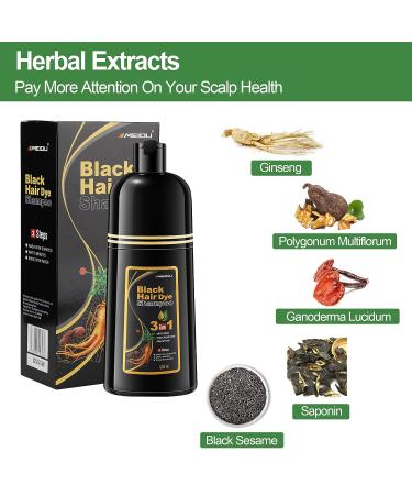 TENGLONG Instant Black Hair Dye Shampoo 500ml - Long Lasting Color, 100% Gray Coverage, Herbal Ingredients - For Men & Women - Includes Gloves - Buy Online on GoSupps.com