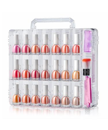 SUBAY Portable Nail Polish Organizer  Clear Double Side Nail Polish Holder Gel Nail Storage for 48 Bottles with 6 Adjustable Dividers in Each Side Space Saver 1 Pcs
