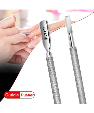 Blazco Professional Grade Stainless Steel Cuticle Pusher & Nail Cleaner - Dual Sided Manicure/Pedicure Tool for Finger and Toe Nails - Cuticle Remover - Durable and Precise - Silver - Buy Online on GoSupps.com
