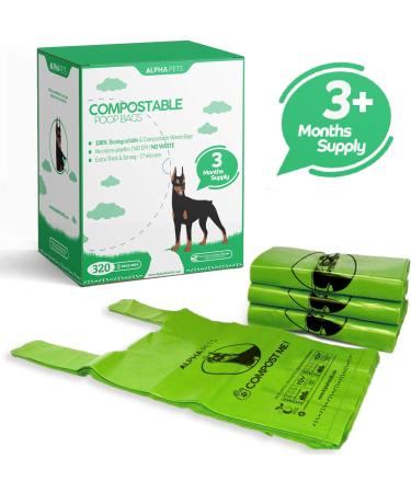 320 Compostable Dog Poo Bags with Easy-Tie Handles - Biodegradable Cornstarch - 3 Month Supply with Dispenser Box - Buy Online on GoSupps.com