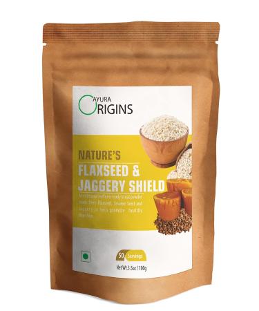 AYURA ORIGINS Nature's Flaxseed & Jaggery Shield (3.53 oz - 50 Servings) - Plant Based Supplement For Gas Relief and IBS Control - Supports Gut Health And Digestion