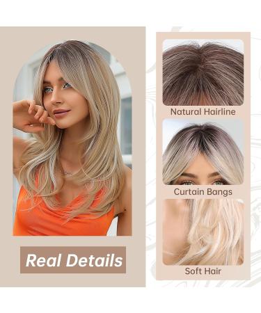 Allbell Ombre Blonde Wigs with Bangs | Long Synthetic Layers for Women | Highlighted Blonde Hair 259-1 - Buy Online on GoSupps.com