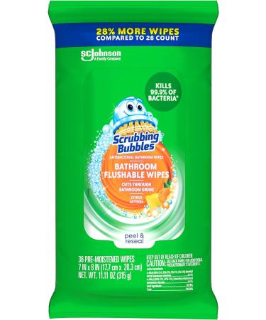 Scrubbing Bubbles Antibacterial Flushable Bathroom Wipes - Citrus Action 36 Wipes x 6 Packs - Buy Online on GoSupps.com