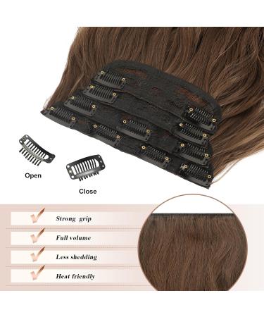 Feshfen Clip In Hair Extensions - 4PC Synthetic Wavy Extensions in Copper Chestnut Brown | 50 cm - Buy Online on GoSupps.com