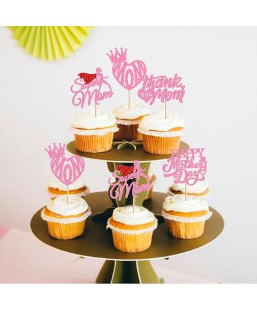 Cyodoos 24 Pcs Happy Mothers Day Cupcake Toppers Glitter Cake Toppers Cupcake superman Thank you Mom Happy Birthday Party Supplies Decorations Pink - Buy Online on GoSupps.com