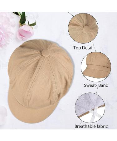 Women's Vintage Newsboy Cap Set - White & Khaki | Soft 8 Panel Cabbie Beret Hats for Girls | Medium Size - Buy Online on GoSupps.com