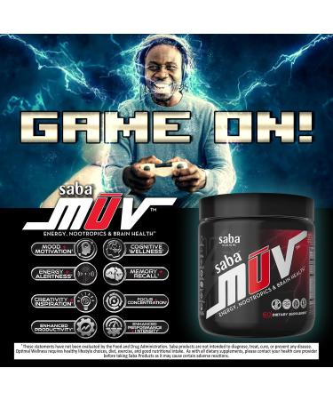 Saba MUV - Energy Nootropics & Brain Health: Enjoy Jitter-Free Energy from botanicals Vitamins and Minerals. Boost Focus Mood Memory and cognition for Peak Performance. 60 Capsules. - Buy Online on GoSupps.com