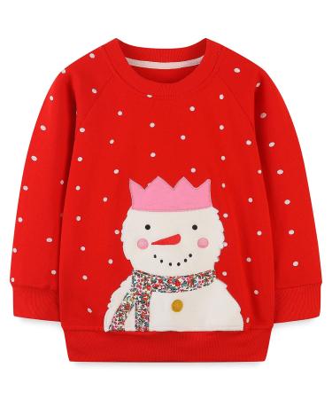 Girls Sweatshirt for Kids Cotton Top Casual Jumper Girl T Shirt Toddler Clothes Long Sleeve Pullover Age 1-12 Years 6-7 Years Christmas Snowman