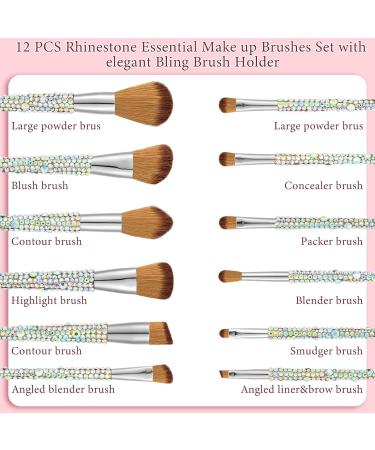 13 Pieces Rhinestone Makeup Brushes Set - Bling Crystal Professional Face & Eye Cosmetics Tools with Holder | Perfect for Liquid Foundation Powder & Concealer (Silver Yellow - Buy Online on GoSupps.com
