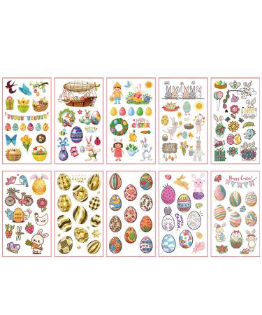 10Sheets Cartoon Temporary Stickers A/B Styles For Creative Body Art Easter Stickers For Boy Girl Easter Party Fa Easter Stickers Set A Series