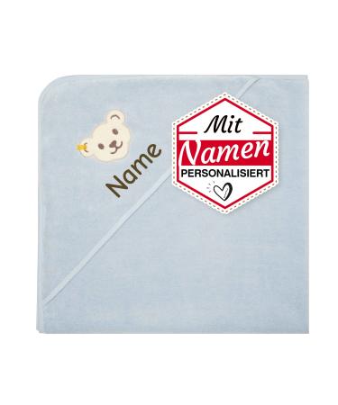 Lalalo Steiff bath towel with hood young hooded towel embroidered with name for baby & children terry bath towel/baby bath towel 100x100 cm (blue)