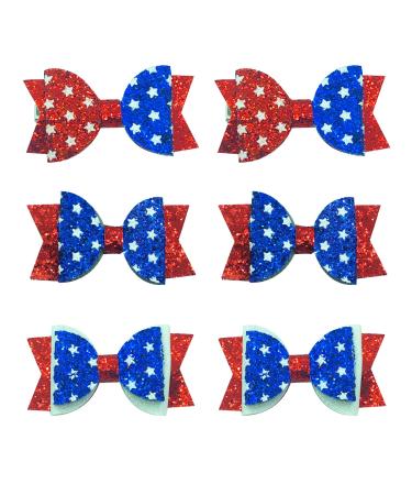 4th of July Hair Bow Clips 6pcs Glitter Independence Day American Flag Hair Pins for Kids Girls Boutique Hair Accessories for Independence Day Memorial Day