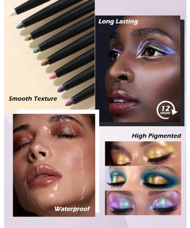 Colored Glitter Eyeliner Pencil Chameleon Matte Metallic Eyeliner Pen Eyeshadow Silver Shimmer Retractable Eyeliner Waterproof Smudgeproof Highlighter Gel Eye Liner St Patrick's Gift for Women-01 - Buy Online on GoSupps.com