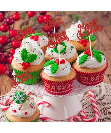 60 Pieces Red Merry Christmas Cupcake Toppers Glitter Xmas Holiday Cupcake Picks Christmas Party Cake Decorations Toothpicks for Xmas Party Cupcake Fruit Picks Dessert Toppers Decor - Buy Online on GoSupps.com