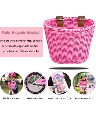 Girls Handwoven Pink Bike Basket with Accessories - Bell, Streamers, Wheel Beads, Hair Clips, Bracelet - Buy Online on GoSupps.com