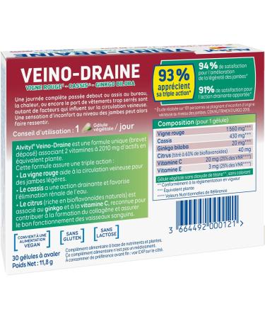 Alvityl - Veino-Draine - Circulation Draining action Light legs - Red vine - 93% satisfaction - 30 capsules - Buy Online on GoSupps.com