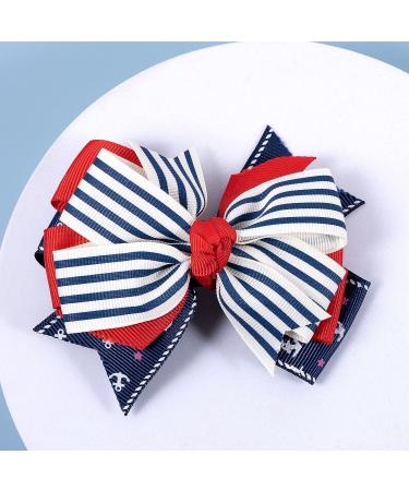 Nautical Anchor Hair Bow Clips for Patriotic Red White Blue Sailor Theme - Perfect for 4th of July Party - Baby Toddler Teen Girls Accessories - Buy Online on GoSupps.com