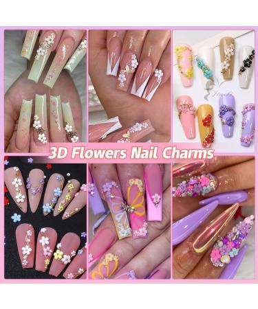 3D Tiny Flower Nail Charms - Pink & Colorful Acrylic Nail Gems for Art | Butterfly & Heart Nail Accessories with Pickup Tool - Buy Online on GoSupps.com