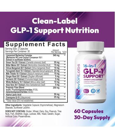 Revion LABS GLP-1 Support Weight Loss Supplement - Natural Appetite Suppressant for Women Men - Berberine Support Activate Hunger Control Curb Cravings Boost Metabolism Fat Burn & Gut Health - Buy Online on GoSupps.com