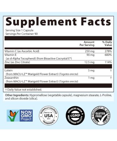Eye Vitamin-Contains Zinc Vitamins C E Lutein and Zeaxanthin to Support Eye Fatigue Exposure to Blue Light From Electronics Presbyopia Nearsightedness Dry Eye and Vision Health-90 Capsules - Buy Online on GoSupps.com