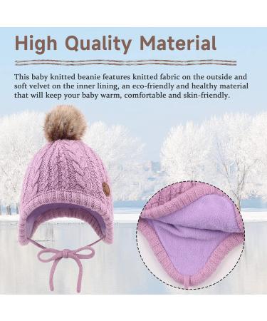 XIAOHAWANG Winter Baby Hat with Velvet Lining - Toddler Kids Beanie Earflap for Girls and Boys | Warm Baby Hats with Pompom 0-6 Months (Purple) - Buy Online on GoSupps.com