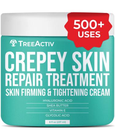 TreeActiv Crepey Skin Repair Treatment | Hyaluronic Acid Skin Firming & Tightening Lotion for Sagging Neck, Arms, Chest, & Legs | Anti-Aging & Anti-Wrinkle Cream & Stretch Marks Remover | 500+ Uses