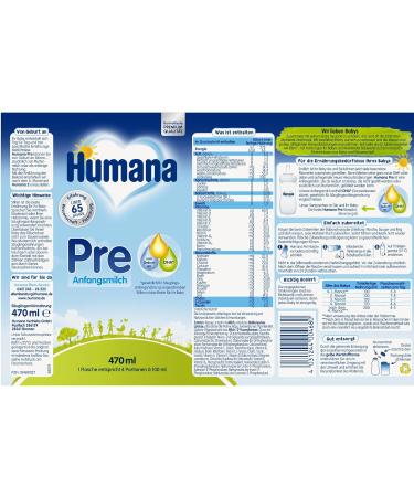 Humana Ready-to-Drink Infant Milk - DHA-Enriched Baby Formula for Newborns 6 x 470 ml - Ideal Pre-Food Supplement - Buy Online on GoSupps.com