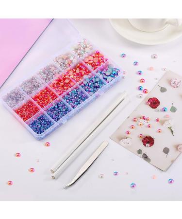Anfigo 6100Pcs ABS Half Round Pearls Set with Tweezer and Bead Pickers - DIY Phone Nail Craft Kit (White, Pink, Gradient) - 3-8mm Flatback Pearl Beads - Buy Online on GoSupps.com