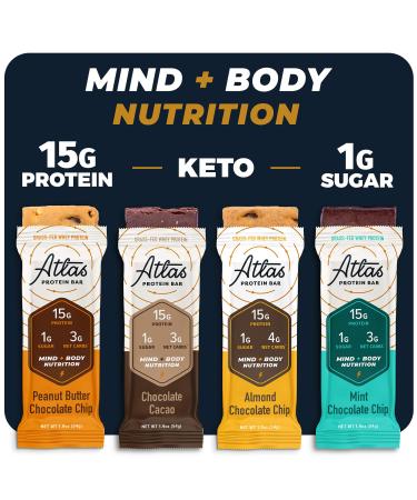 Atlas Mind + Body Keto Protein Bar - Chocolate Lovers Variety Keto Bars - Low Carb Protein Bars - High Fiber Bars - Low Sugar Meal Replacement Bars - Organic Ashwagandha (10 Count, Pack of 1) Chocolate Lovers Variety 10 Co…