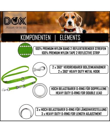DDOXX Reflective Nylon Dog Leash - 2m 3-Way Adjustable for All Dog Sizes - M Green - Durable & Stylish Pet Accessory - Buy Online on GoSupps.com