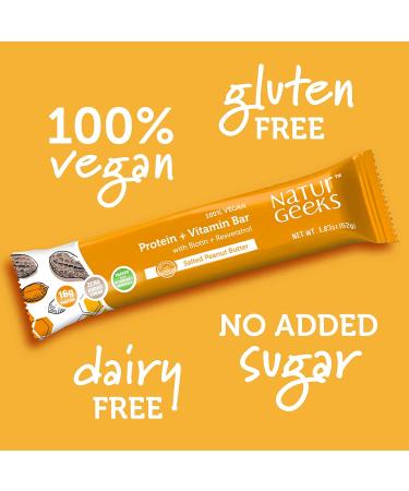 NaturGeeks Protein + Vitamin Bar Salted Peanut Butter - 16g Protein & 11 Vitamins Zinc & Magnesium for Immunity Support - Zero Added Sugar Vegan Gluten Free Dairy & Soy Free 12 count - Buy Online on GoSupps.com