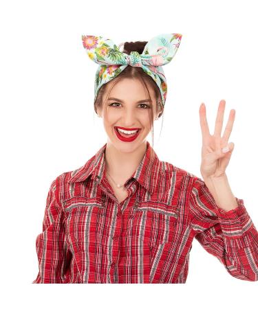 Ceenna Rabbit Ears Wire Headbands - 2 Piece Boho Twist Bow Headband Set | Hawaiian Print Knot Head Tie for Women and Girls | Soft Stretchy Beach Hair Accessories - Buy Online on GoSupps.com