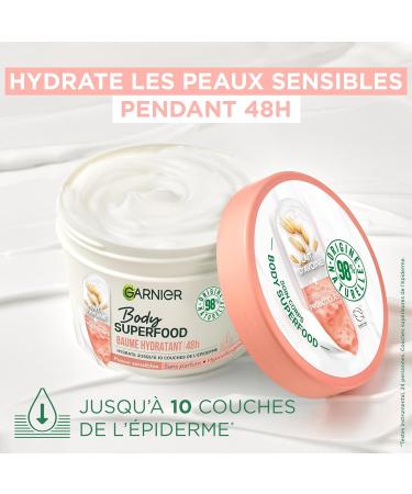 GARNIER Body Superfood - Hydrating Balm - 48-Hour Hydration Body Cream - Probiotics & Oat Milk - 98% Natural Origin - Vegan & Cruelty Free - Sensitive Skin - 380 ml - Buy Online on GoSupps.com