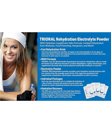 TRIORAL Rehydration Electrolyte Powder Packs - WHO New Hydration Supplement Salts Formula - Combat Dehydration from Workouts Excessive Fluid Loss and Much More - 15 Drink Mix Packets - Buy Online on GoSupps.com