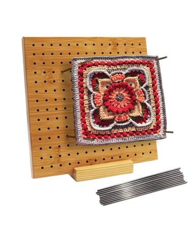 Iswabard Crochet Blocking Board Handcrafted Knitting Blocking Mat for Knitting Crochet and Granny Squares  Full Kit with 15 Stainless Steel Rod Pins  Gifts for Mothers  Grandmothers  7.8 x 7.8 inches Bamboo 7.8