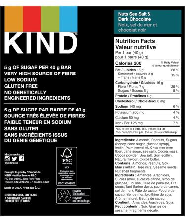 KIND Bars Nuts Sea Salt & Dark Chocolate Gluten Free Low Sugar 40 Grams 12 Count & Fruit & Nut Caramel Almond Sea Salt Gluten Free Low Sugar 1.4 Ounce 5 Count - Buy Online on GoSupps.com