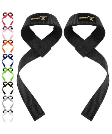 ihuan Wrist Straps for Weight Lifting - Lifting Straps for Weightlifting | Gym Wrist Wraps with Extra Hand Grips Support for Strength Training | Bodybuilding | Deadlifting Black