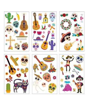 Mexican Day of the Dead Temporary Tattoos - 125pcs for Men, Women & Kids | Cinco de Mayo Halloween Transfers - Buy Online on GoSupps.com