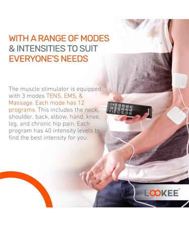LOOKEE Premium LED 4-Channel TENS Unit EMS Muscle Stimulator - Pain Relief Therapy 36 Programs FSA/HSA Eligible - Buy Online on GoSupps.com
