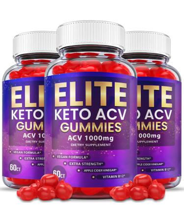 (3 Pack) Elite Keto ACV Gummies - Official Formula Vegan - Elite Keto Plus ACV Keto Elite Gummies with Apple Cider Vinegar Weight Shark Loss Tank Vitamin B12 B6 Beet Root Juice (180 Gummies)